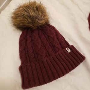The North Face Burgundy Red Large Pom Beanie